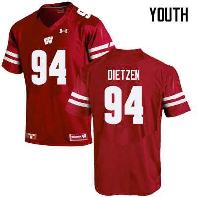 Youth Wisconsin Badgers NCAA #94 Boyd Dietzen Red Authentic Under Armour Stitched College Football Jersey RA31M13UT